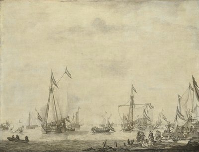 1660 年，皇家游艇和国家游艇从莫尔戴克出航，英国国王查尔斯二世在船上 作者 威廉·范德维尔德（一）