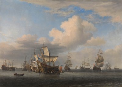 四天战役后被俘的英国船只
1666 年 6 月 11-14 日四日战役后，被俘船只 "Swiftsure "号、"Seven Oaks "号、"Loyal George "号和 "Convertine "号被带入戈尔雷塞孔：第二次英国海战插曲 作者 威廉·范德维尔德 (II)