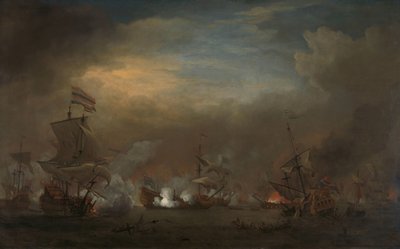 凯克都因战役期间的遭遇 1673 年 8 月 21 日，凯克杜因战役（特塞尔战役）期间，科内利斯·特罗普 (Cornelis Tromp) 在古登利乌 (Gouden Leeuw) 号上与爱德华·斯普拉格 (Edward Spragg) 爵士在皇家王子号 (Royal Prince) 上发生的海战：1673 年 8 月 21 日：第三次英荷战争的插曲 作者 威廉·范德维尔德 (II)