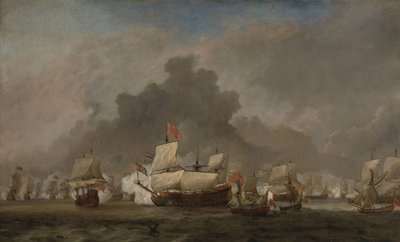 1672 年 6 月 7 日索莱拜海战期间米歇尔-阿德里安恩斯-德鲁伊特和约克公爵在皇家王子号上的海战：第三次英荷战争插曲 作者 威廉·范德维尔德 (II)