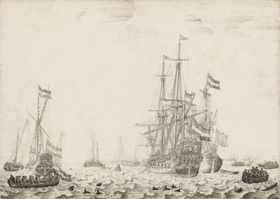 1650年代初，海岸附近的荷兰船只。 作者 威廉·范·德·维尔德一世