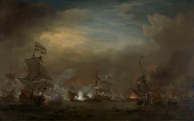 Gouden Leeuw上的Cornelis Tromp与皇家王子上的Edward Spragge爵士之间的夜间海战 作者 威廉·范·德·韦尔德