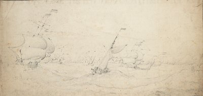 荷兰后方中队在大海上迎风前进，约 1672 年（石墨） 作者 威廉·范·德·维尔德·韦尔德