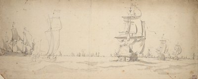 荷兰船只向主力舰队驶来，1672 年 5 月？1672年，约1672年（石墨，灰水彩） 作者 威廉·范·德·维尔德·韦尔德