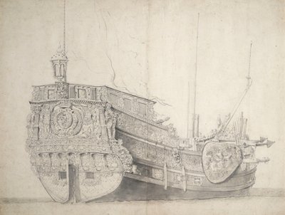 荷兰王子游艇肖像，约 1660 年（石墨，灰水彩） 作者 威廉·范·德·维尔德·韦尔德