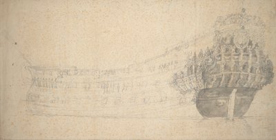 一艘法国双层帆船的肖像。1666-67 年建于荷兰，约 1667 年（石墨） 作者 威廉·范·德·维尔德·韦尔德