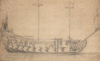一位英国四等公民的肖像，约 42 枪，约 1675 年（铅笔、水彩） 作者 威廉·范·德·维尔德·韦尔德