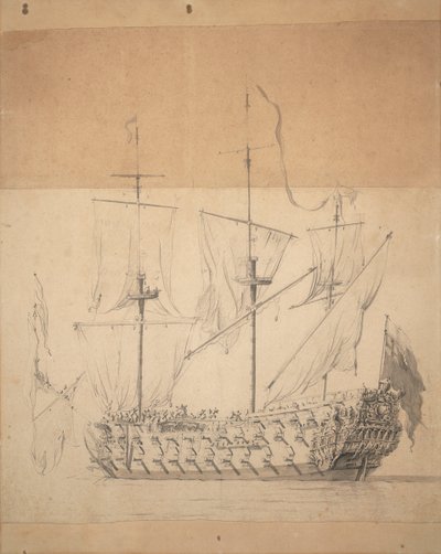 英国三等公民肖像，约 1673 年（石墨、灰水彩） 作者 威廉·范·德·维尔德·韦尔德