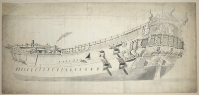 查尔斯-加莱号 "肖像，约 1676 年（石墨、灰水彩） 作者 威廉·范·德·维尔德·韦尔德