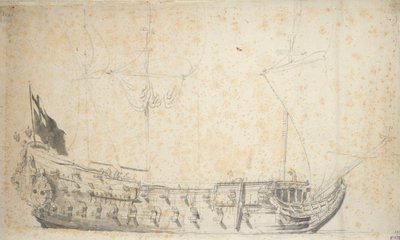 埃塞克斯号 "肖像，约 1660 年（石墨，灰水彩） 作者 威廉·范·德·维尔德·韦尔德