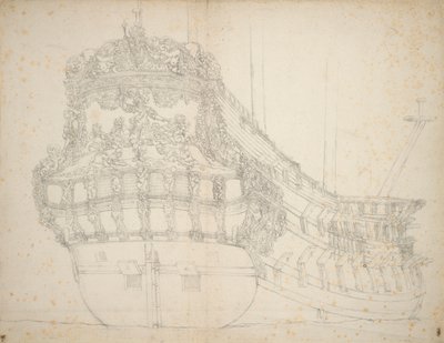 吉迪恩 "号的肖像，这艘 62 门炮舰建于 1664 年，最后一次记录是在 1689 年，约 1670 年（胶印） 作者 威廉·范·德·维尔德·韦尔德