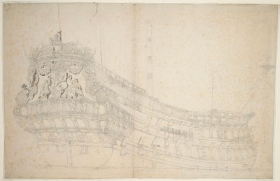 荷兰号 "肖像，约 1666 年（胶印，灰水印） 作者 威廉·范·德·维尔德·韦尔德