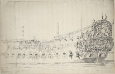 蒙克 "号肖像，约 1676 年（石墨、水彩） 作者 威廉·范·德·维尔德·韦尔德