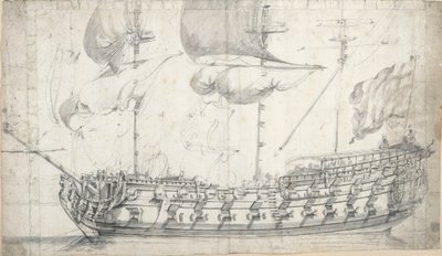 老虎 "肖像（1678 年），约 1681 年（石墨，灰水彩） 作者 威廉·范·德·维尔德·韦尔德
