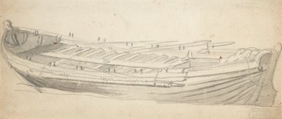 一艘驳船的研究，约 1665 年（石墨，灰水彩） 作者 威廉·范·德·维尔德·韦尔德