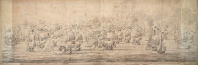 洛斯托夫特战役，1665 年 6 月 3-13 日，约 1674 年（石墨、墨水） 作者 威廉·范·德·维尔德·韦尔德