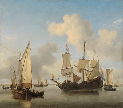 海岸上停泊的船只，约 1660 年（布面油画） 作者 威廉·范·德·雅戈尔·维尔德
