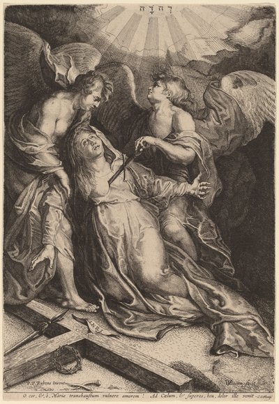 跪着的母校，由两个天使支撑着 作者 彼得·保罗·鲁本斯爵士之后的威廉·范德莱乌