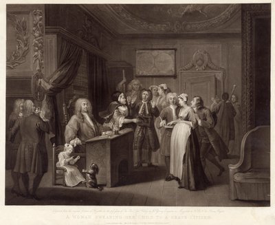 一个女人向一个严肃的公民宣誓她的孩子（mezzotint） 作者 威廉（继）霍加斯