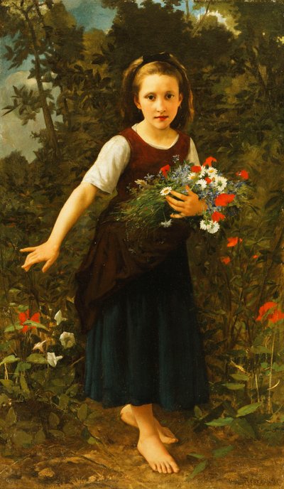 布鲁克拿着一束鲜花的小女孩，1886年 作者 威廉·阿道夫·布格罗
