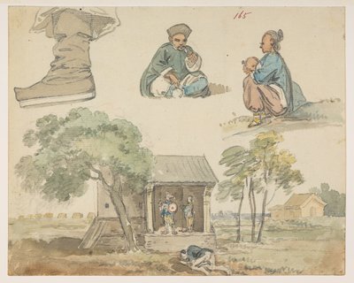 165 图画研究和神龛，选自马戛尔尼勋爵于 1792 年至 1794 年间出使中国期间绘制的 372 幅风景、海岸线、服饰和日常生活画册（纸面铅笔和水彩画） 作者 威廉·亚历山大