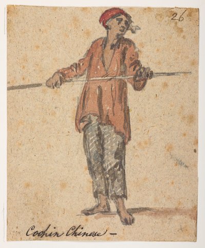 26 "科钦中国人"，选自马戛尔尼勋爵于 1792 年至 1794 年间出使中国期间绘制的 372 幅风景、海岸线、服饰和日常生活画册（纸面铅笔和水彩画） 作者 威廉·亚历山大