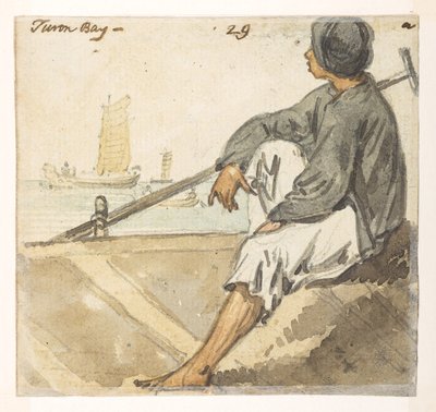 29 "都龙湾的船夫"，选自马戛尔尼勋爵于 1792 年至 1794 年间出使中国期间绘制的 372 幅风景、海岸线、服饰和日常生活画册（纸面铅笔和水彩画） 作者 威廉·亚历山大