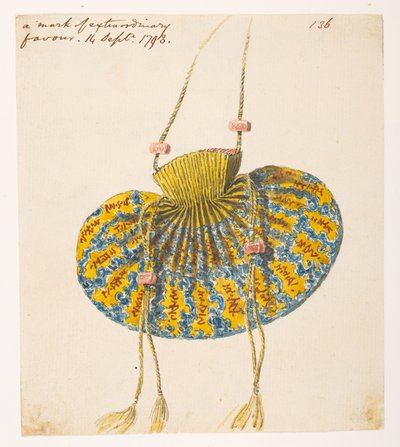 乔治-托马斯-斯汤顿（George Thomas Staunton）从马戛尔尼勋爵（Lord Macartney）在 179 年间出使中国期间绘制的 372 幅风景、海岸线、服饰和日常生活图册中，获得了建隆皇帝赐予的丝绸钱包。 作者 威廉·亚历山大