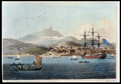 位于St. Jago岛的Porto Praya，由John Medrow（1764-1848）拍摄的“A Voyage to Cochinchina”中的板4，由Thomas Medland（1755-1823）1806（aquatint）刻 作者 威廉·亚历山大