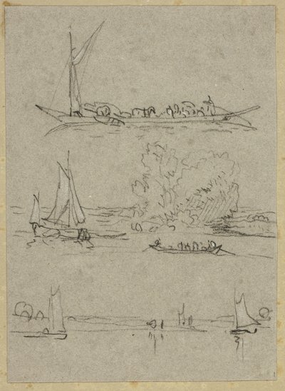 杜塞尔多夫河船素描三幅 作者 威廉·阿尔弗雷德·德拉莫特