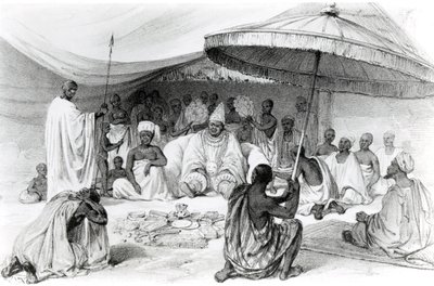 Attah，来自&39;尼日尔河上的风景如画，于1832年至1933年在兰德的最后一次访问期间勾勒出的&39;，1840年查尔斯·哈格的石版画 作者 William Allen