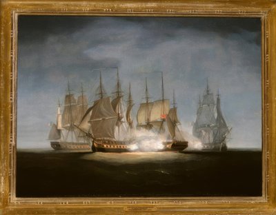 HMS Sibylle在复地上开火，1799年-宝石五号。 W.Anderson 作者 威廉·安德森