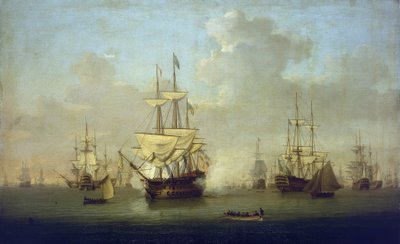 夏洛特女王号"（Queen Charlotte），一艘新型 104 艘炮战舰，1790 年，法国大革命战争（1793-1802 年）前夕，位于斯皮特黑德（英格兰）。 作者 威廉·安德森