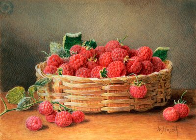 莓静物画在一个柳条筐的 作者 威廉·B·霍夫