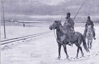 守卫在Mukden附近的铁路，插图来自日本战争的第1卷，c.1900Cassells的历史 作者 威廉·巴恩斯（William Barnes）羊毛