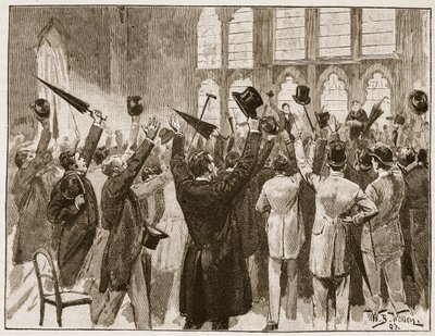 1878年在伦敦市政厅举行的Jingoes会议，来自“卡塞尔的英国插图史”的插图（棕褐色照片） 作者 威廉·巴恩斯（William Barnes）羊毛