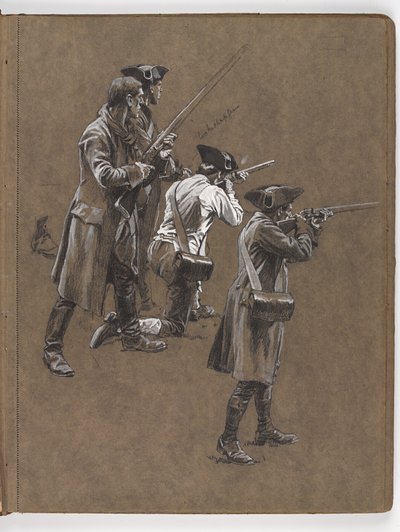 研究威廉·巴恩斯·沃尔伦（William Barns Wollen）的油画，《列克星敦战役1775年》。 作者 威廉·巴恩斯（William Barnes）羊毛