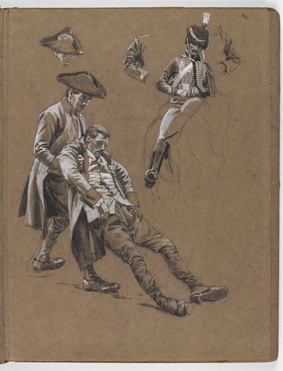 研究威廉·巴恩斯·沃尔伦（William Barns Wollen）的油画，《列克星敦战役1775年》。 作者 威廉·巴恩斯（William Barnes）羊毛