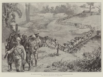 Ashanti探险队，穿越Busum Prah河上的Houssa炮兵的通道 作者 威廉·巴恩斯（William Barnes）羊毛