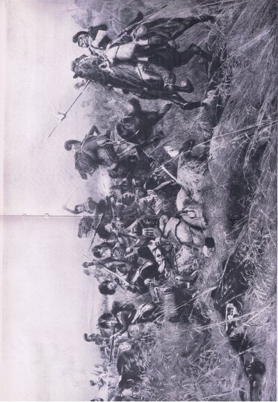 1815年6月16日Quatre胸罩战役的黑色手表，1915年英国陆地和海上战役的插图 作者 威廉·巴恩斯（William Barnes）羊毛