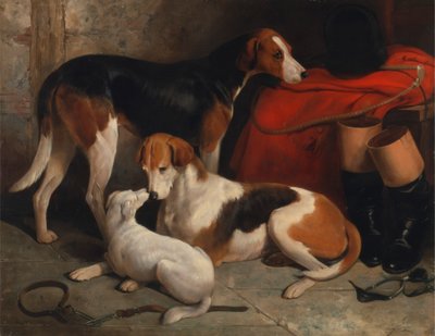 一对猎狐犬和一只猎犬，亨利-本廷克勋爵的财产 作者 威廉·巴罗