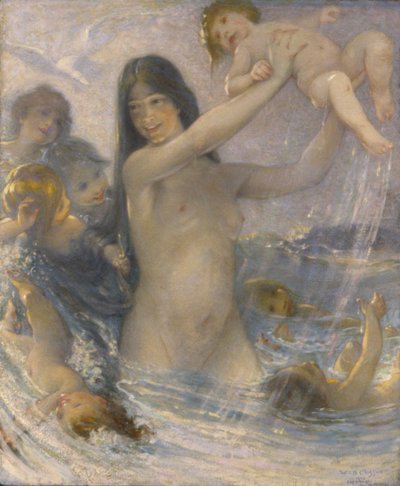 玩耍中的仙女和水宝宝，1908年。 作者 威廉·巴克斯特·帕默·克洛森