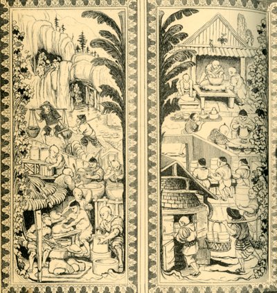 中国陶瓷工在工作，彩色玻璃窗设计，c1870，1881年。 作者 威廉·贝尔·斯科特