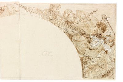 Wallington Hall壁画素描（墨水和铅笔在纸上（贴在卡片上）） 作者 威廉·贝尔·斯科特