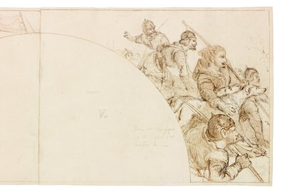 Wallington Hall壁画素描（墨水和铅笔在纸上（贴在卡片上）） 作者 威廉·贝尔·斯科特