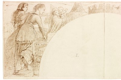 Wallington Hall壁画素描（墨水和铅笔在纸上（贴在卡片上）） 作者 威廉·贝尔·斯科特