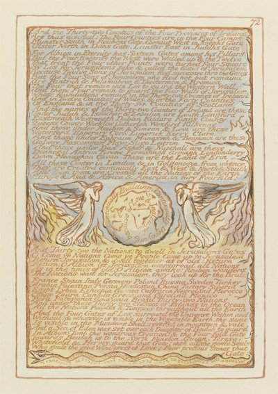 “和32个县...”，来自“耶路撒冷”（宾利副本E）1804-20的第72页（用钢笔和水彩在纸上蚀刻的浮雕） 作者 威廉·布雷克