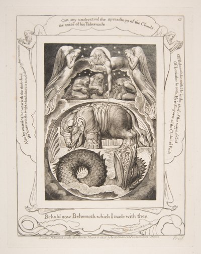 巨兽和利维坦（Leviathan），摘自《约伯记》插图，1825-26年。 作者 威廉·布雷克