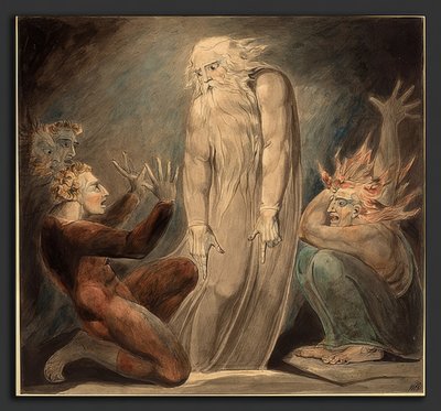 撒母耳的精神出现在扫罗身上。约于1800年 作者 威廉·布雷克