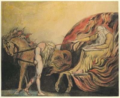 上帝判断亚当，1795年（用钢笔，墨水和水彩彩色蚀刻） 作者 威廉·布雷克